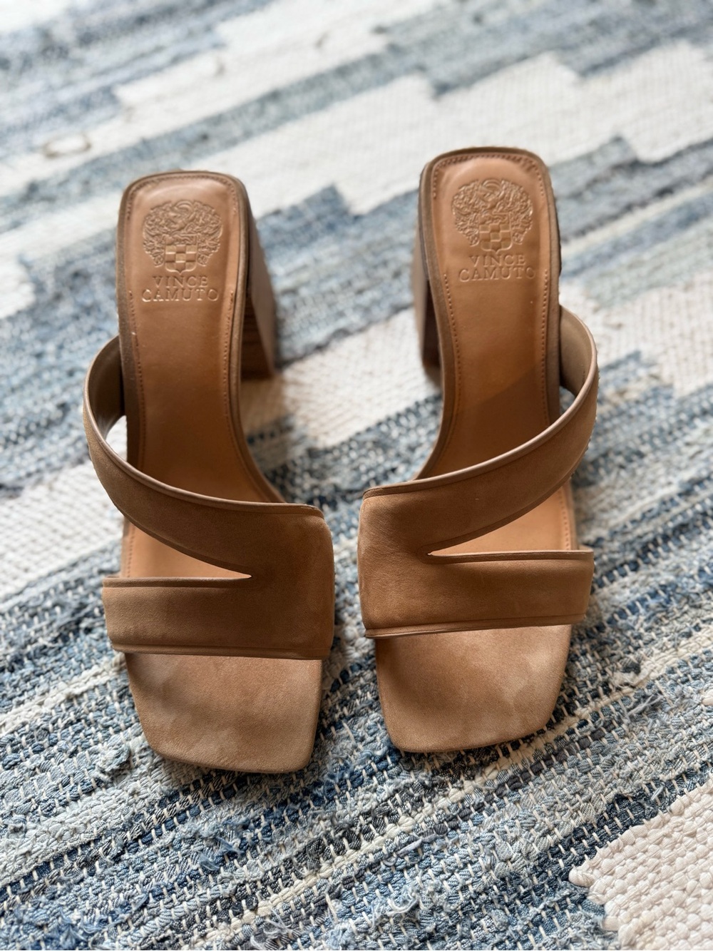 Vince Camuto Camel Tan Leather Square-Toe Slide Heels size 10